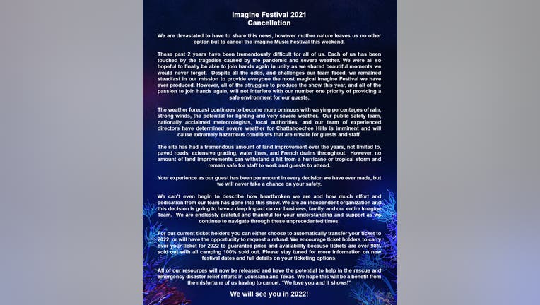 Imagine Music Festival 2021 Cancelled